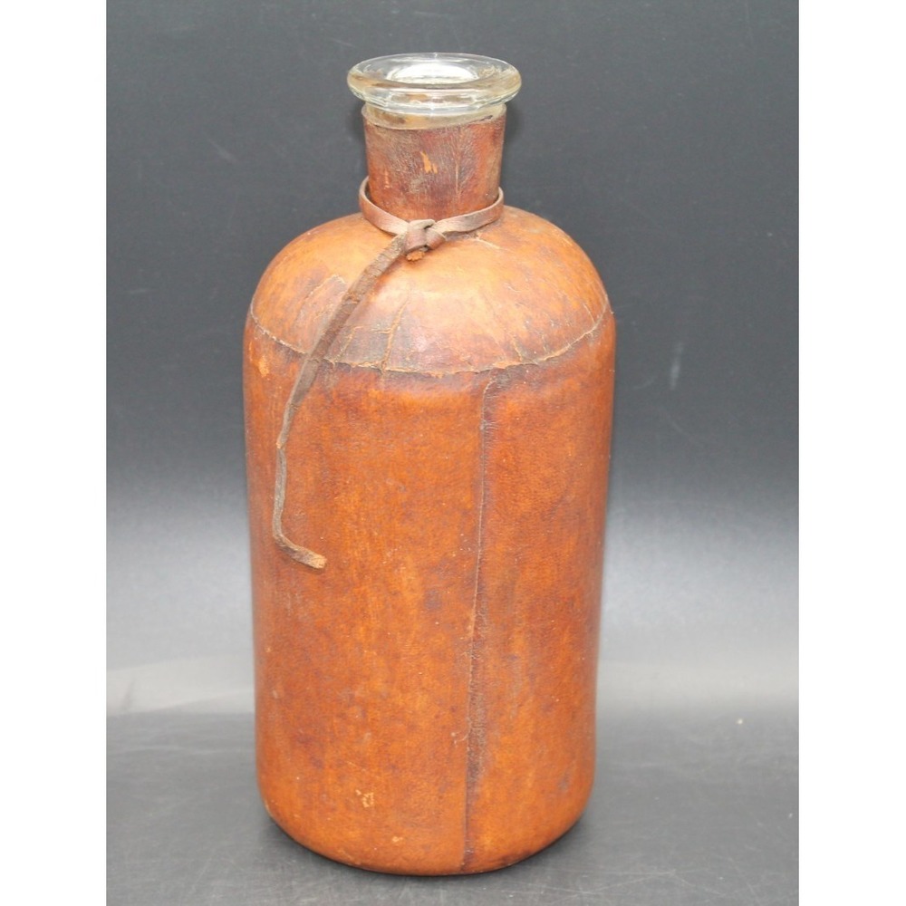 Leather Wrapped Glass Apothecary Bottle Jar Rustic Primitive Western Decor 8"